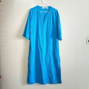 Soft Surroundings Blue Quilted Tunic Top Pullover Dress, Double Slits Cotton MP